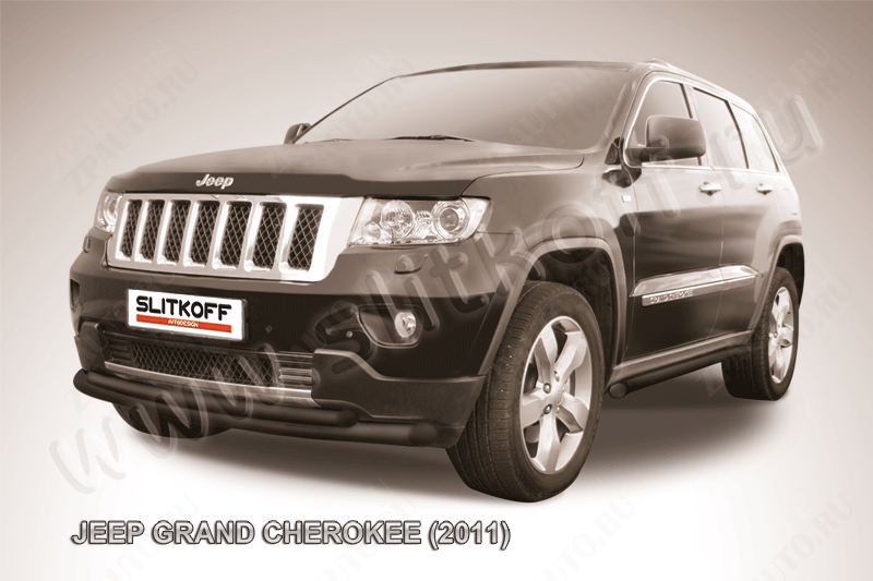 Защита переднего бампера d76+d57 двойная радиусная черная Jeep Grand Cherokee (2010-2013) , Slitkoff, арт. JGCH001B