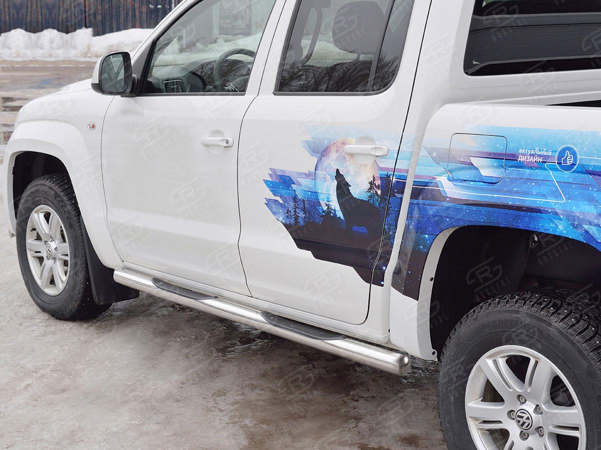 Пороги труба d76 с накладкой вариант 3 Volkswagen Amarok 2016, Slitkoff VAMT-0025403