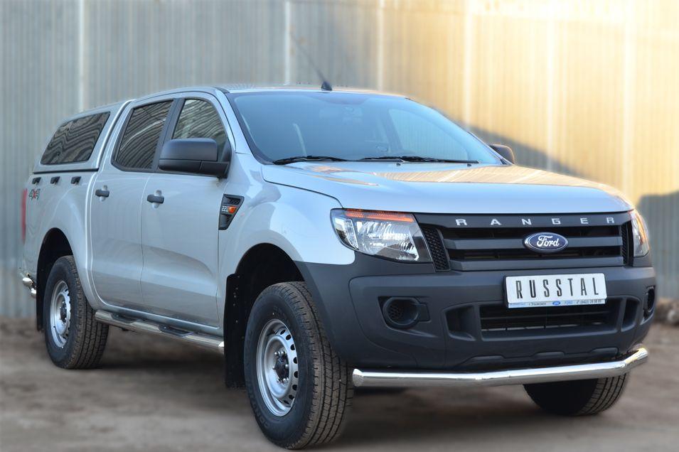 Пороги труба d76 с накладками вариант 1 для Ford Ranger 2012, Slitkoff FRT-0012981