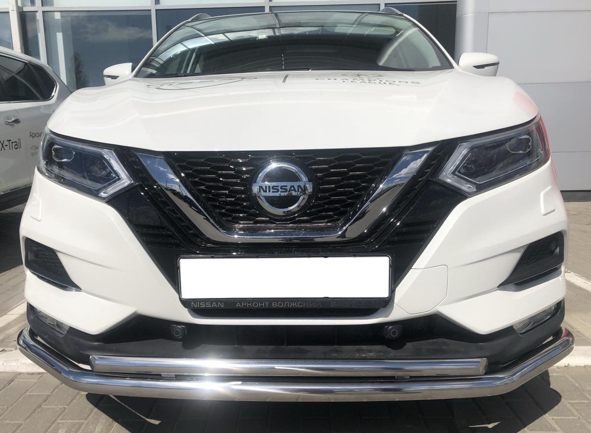 Защита переднего бампера двойная с двумя подгибами для автомобиля Nissan Qashgai 2017 рестайлинг арт. NQ.17.03-1