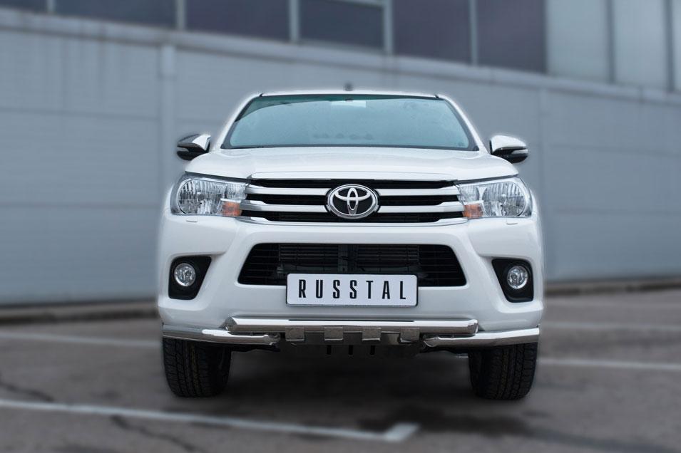 Защита переднего бампера d57/57 уголки с клыками для Toyota Hilux 2015, Slitkoff THZ-002148