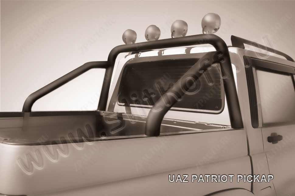 Дуга в кузов d76 с креплениями под ПТФ черная Uaz Pickup (2008-2014) , Slitkoff, арт. UPpic012B