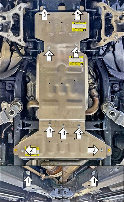 Защита алюминиевая Мотодор (Двигатель, Передний дифференциал, Коробка переключения передач, Раздаточная коробка), 5 мм,  Dodge Ram 1500 RHO  2024- арт. 32914