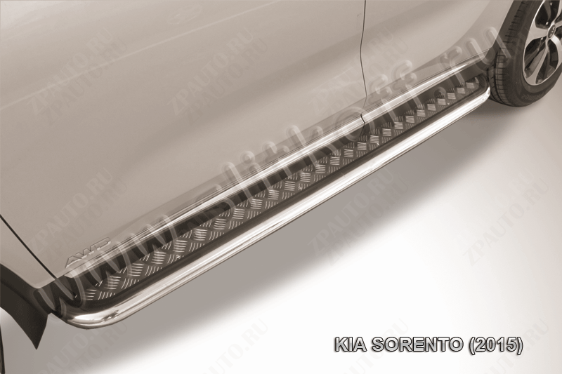 Защита порогов d57 с листом усиленная Kia Sorento (2014-2017) Black Edition, Slitkoff, арт. KS15-007BE