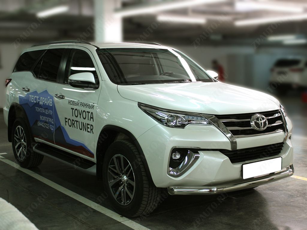 Защита переднего бампера одинарная d-76 для автомобиля Toyota Fortuner 2020-наст.вр., Технотек, арт. TF20_1