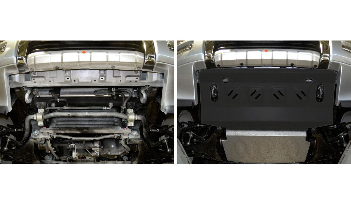 Защита радиатора АвтоБроня для Mitsubishi Pajero IV (V - 3.0; 3.2D (188/200 л.с.); 3.8) 2006-2020, штампованная, сталь 1.8 мм, с крепежом, 111.04012.1