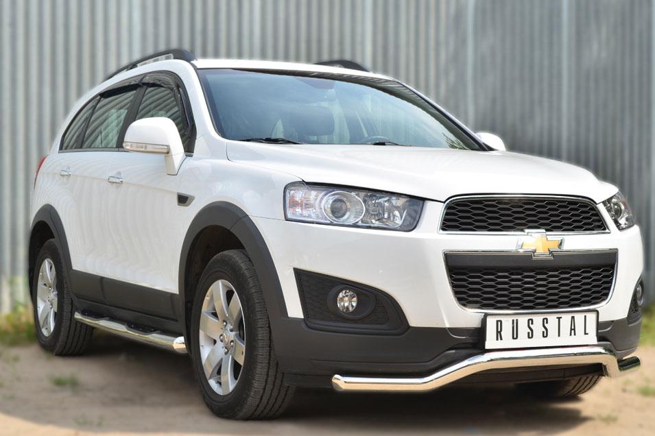 Пороги труба d76 с накладками вариант 1 для Chevrolet Captiva 2013, Slitkoff CAPT-001748