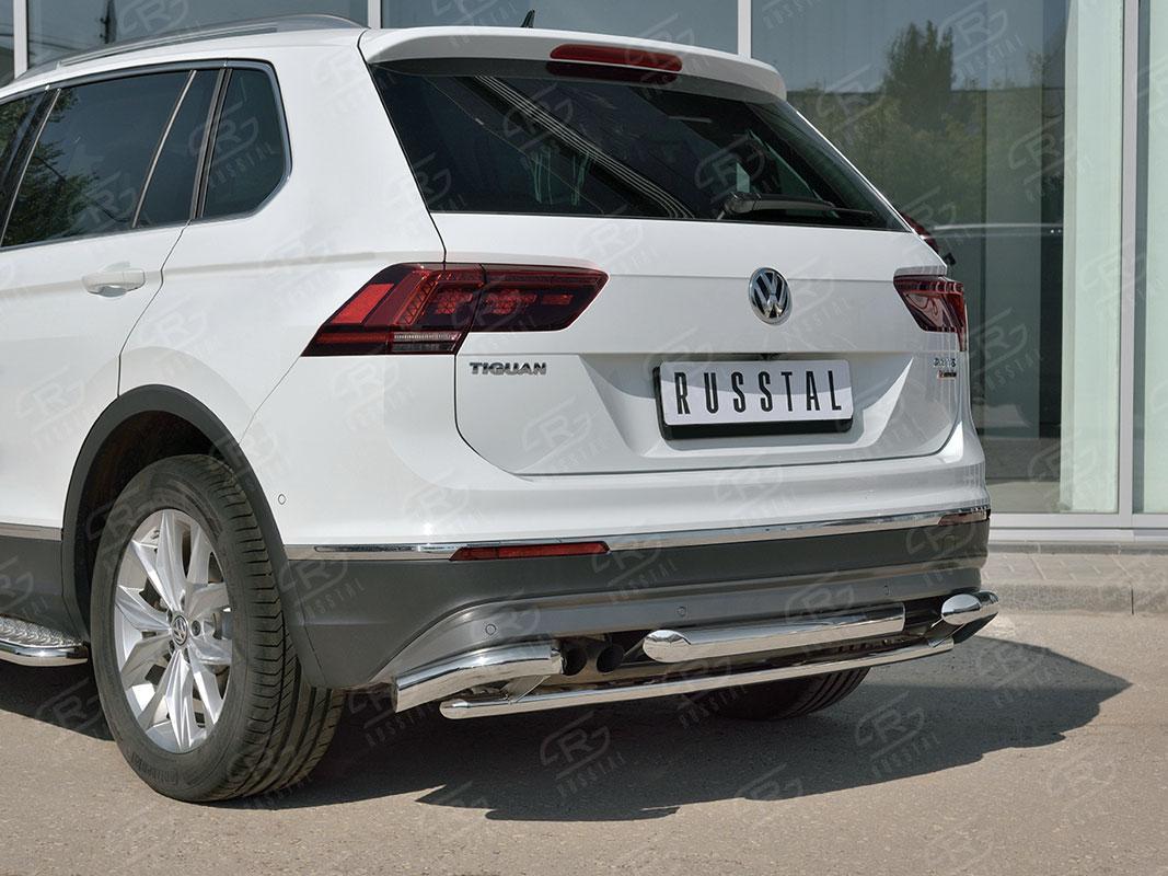 Защита заднего бампера d57/42/57 уголки на Volkswagen Tiguan 2 2017, Slitkoff VGZ-002723