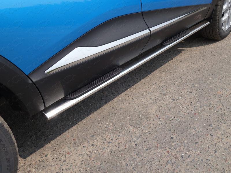 Пороги овальные с накладкой 75х42 мм для автомобиля Renault Kaptur 2016-, TCC Тюнинг RENKAP16-19
