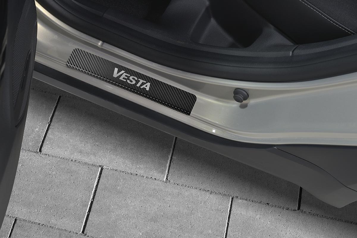 Накладки на пороги RUSSTAL (нерж., карбон, надпись) LDVS15-06 для LADA VESTA 2015-