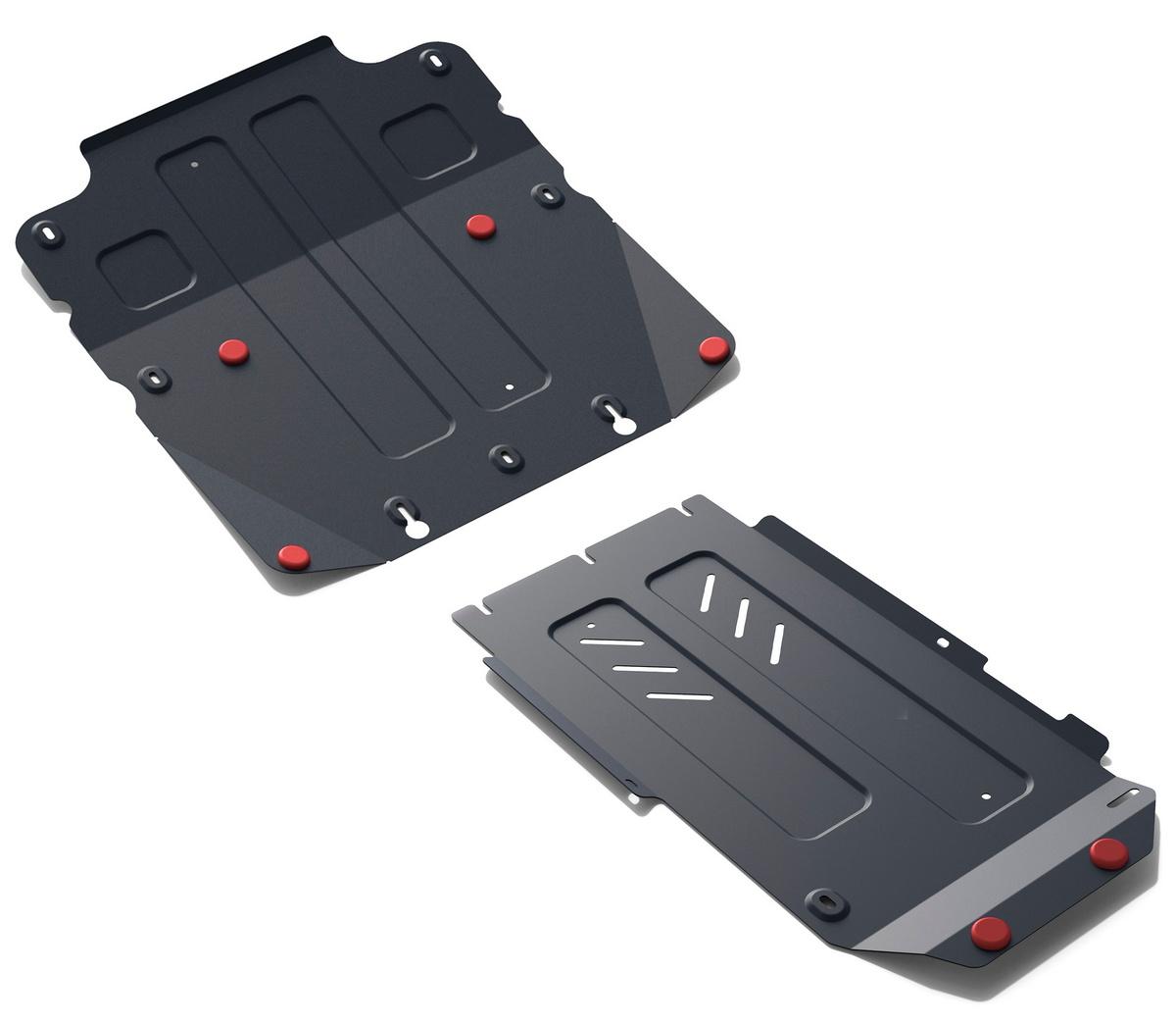 Защита картера, КПП и РК АвтоБроня для Kia Stinger (V - 2.0T; 3.3T) 4WD 2017-н.в., штампованная, сталь 1.8 мм, 2 части, с крепежом, K111.02841.1