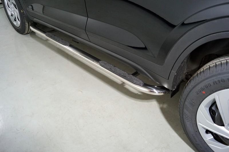 Пороги овальные гнутые с накладкой 75х42 мм для автомобиля Hyundai Creta 2021- арт. HYUNCRE21-16