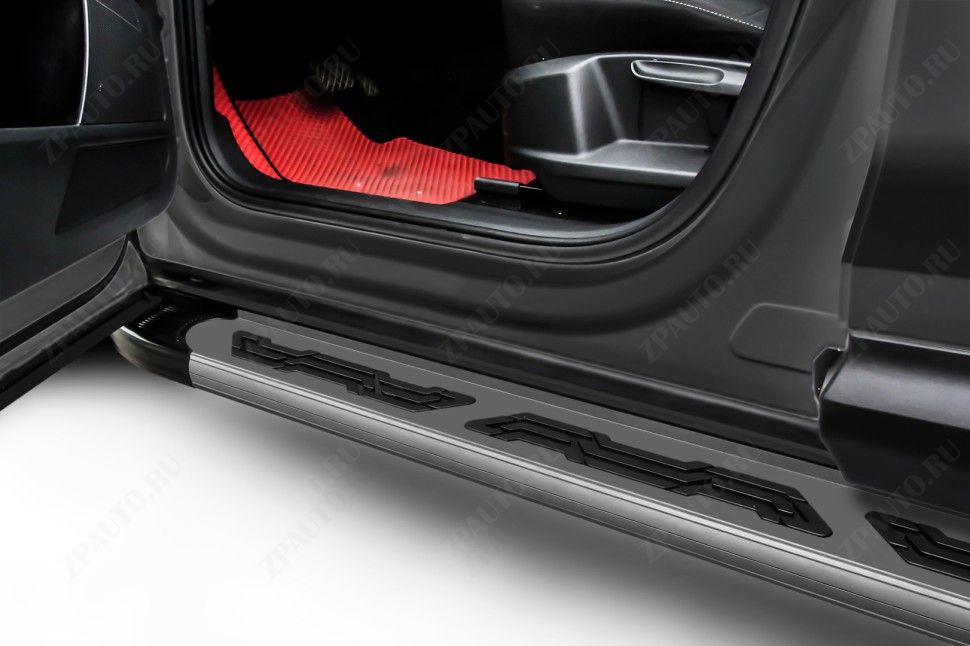 Пороги алюминиевые "Alfa Grafit" 1450 графитовые Chevrolet NIVA (2009-2020) , Slitkoff, арт. AL-CHNB020