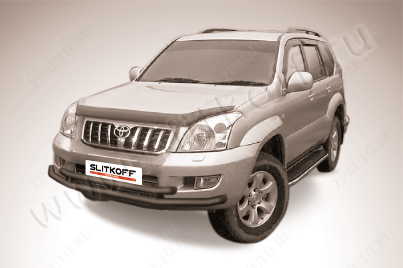 Защита переднего бампера d57+d57 двойная черная Toyota Land Cruiser Prado J120 (2002-2009) , Slitkoff, арт. TLCP003B