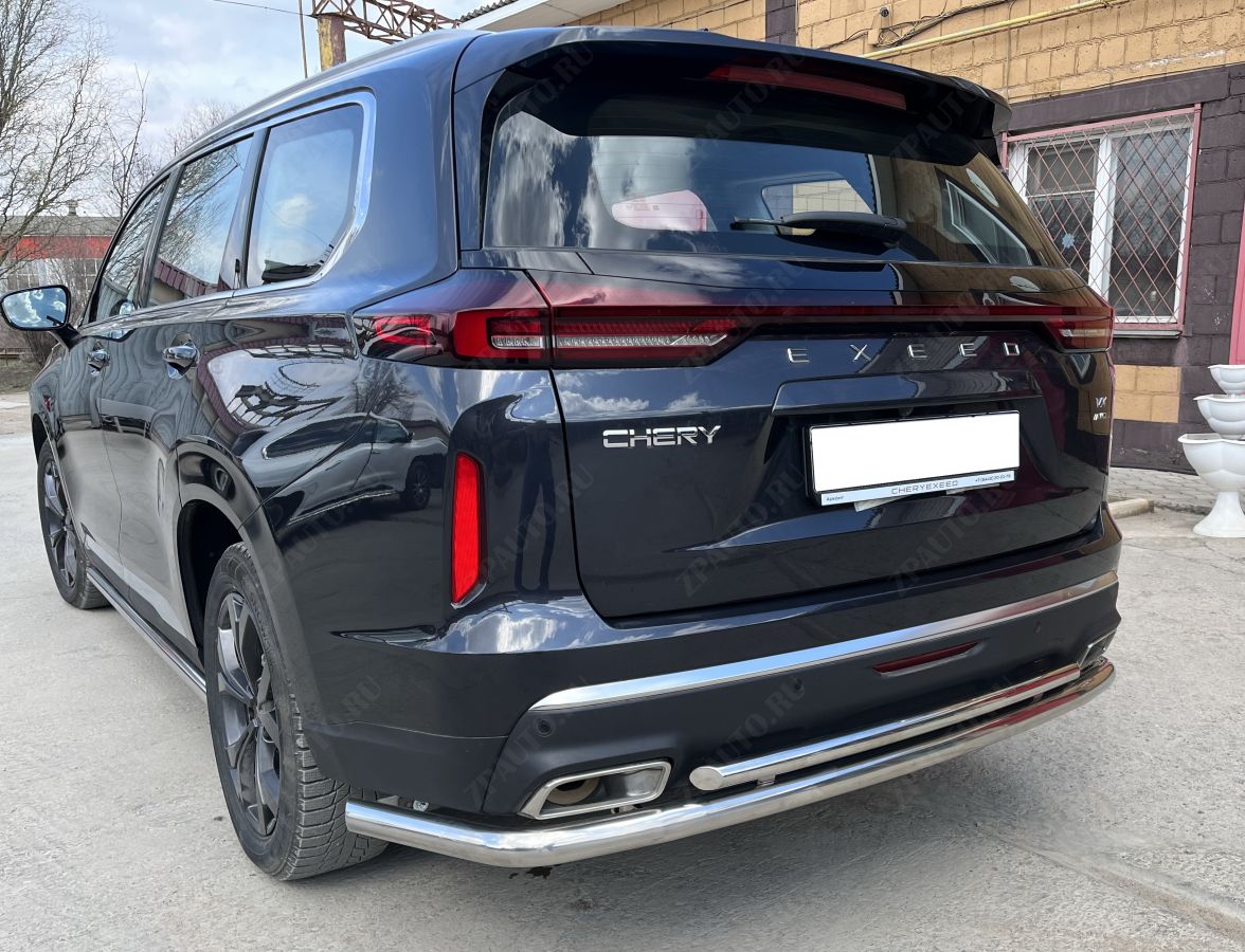 Защита заднего бампера угловая большая двойная для автомобиля CHERY CheryExeed VX 2022 арт. CHEVX.22.22