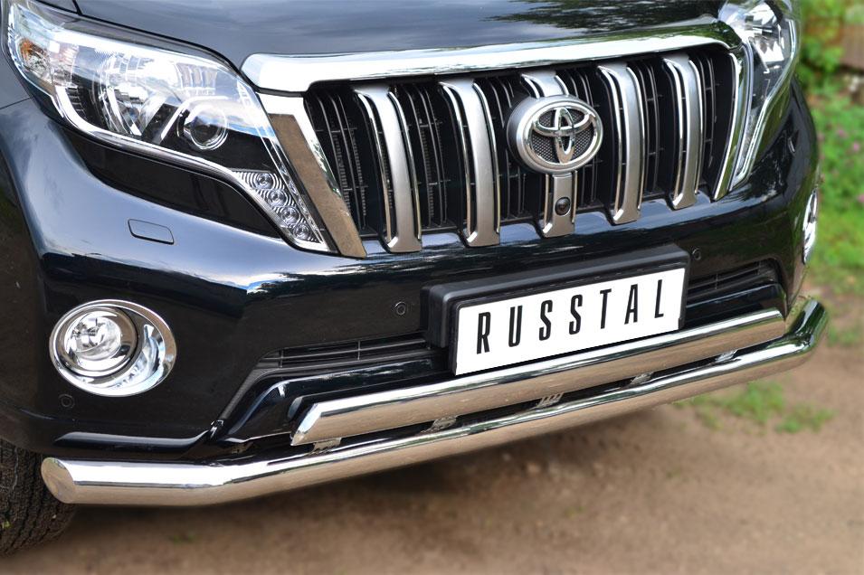 Защита переднего бампера d76/75х42 с декоративным пазом для Toyota LC Prado 150 2014, Slitkoff LCPZ-001715