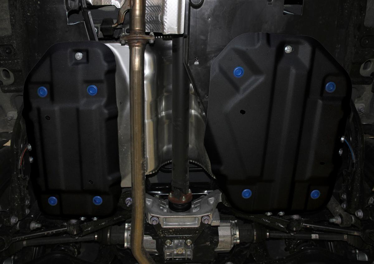 Защита топливного бака Rival для Toyota RAV4 XA50 2019-н.в., сталь 1.5 мм, 2 части , с крепежом, штампованная, 111.9535.1