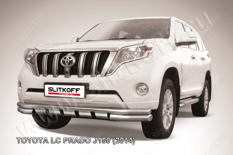 Защита переднего бампера d76+d57 двойная с профильной ЗК Toyota Land Cruiser Prado J150 (2013-2017) Black Edition, Slitkoff, арт. TOP14-001BE