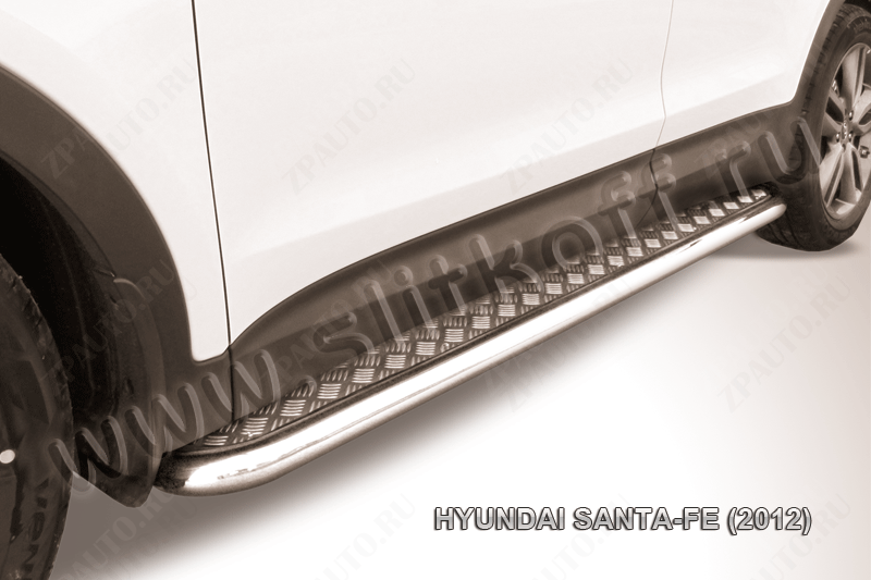 Защита порогов d57 с листом усиленная Hyundai Santa-Fe (2012-2018) , Slitkoff, арт. HSFT12-005