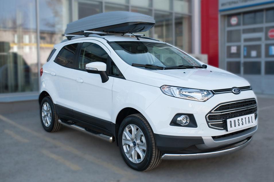 Пороги труба d76 с накладками вариант 3 для Ford EcoSport 2014, Slitkoff FET-0020573