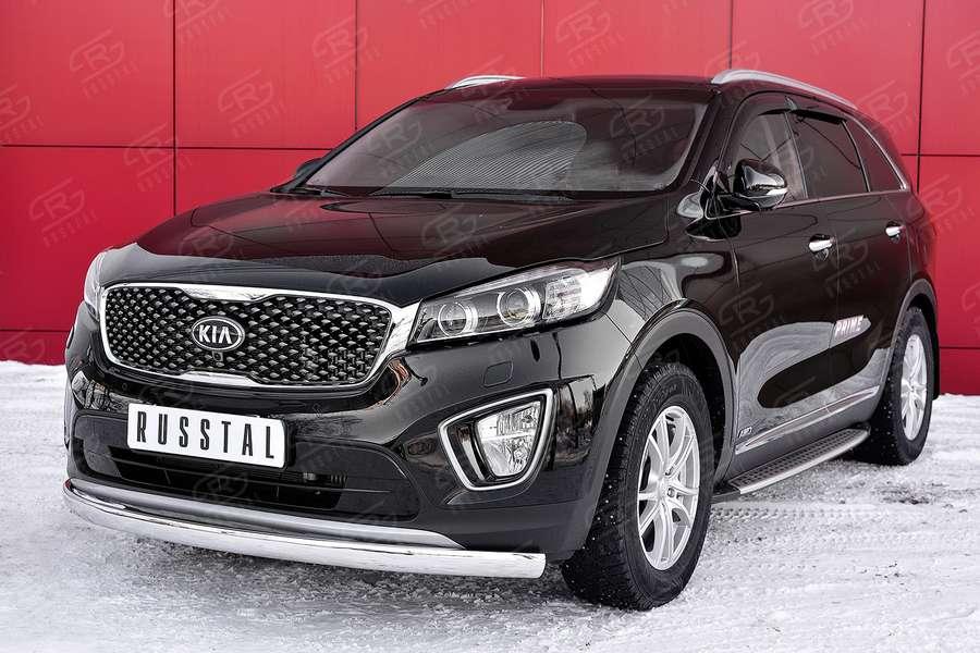 Защита переднего бампера d75х42 KIA Sorento Prime CRDI 2015, Slitkoff KSPZ-002209
