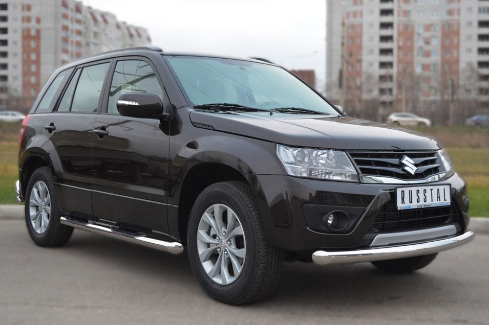Пороги труба d76 с накладками вариант 1 для Suzuki Grand Vitara 5d 2012, Slitkoff SVT-0010951