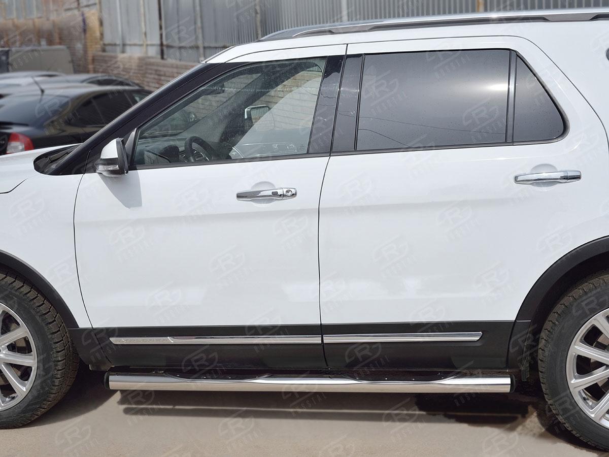 Пороги труба d76 с накладкой вариант 2 для Ford Explorer 2015, Slitkoff FET-0026652