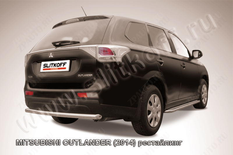 Защита заднего бампера d57 короткая Mitsubishi Outlander (2014-2015) Black Edition, Slitkoff, арт. MOUT14-011BE