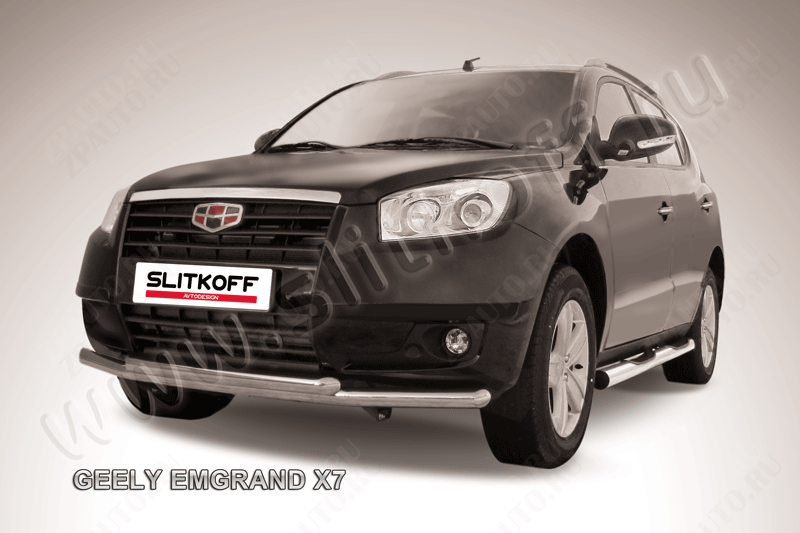 Защита переднего бампера d57+d57 двойная Geely Emgrand X7 (2011-2016) , Slitkoff, арт. GEX7004