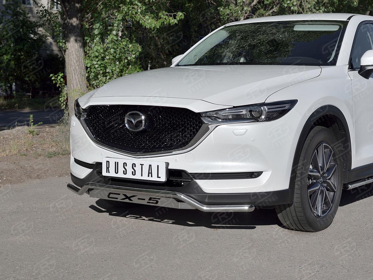 Защита переднего бампера d42 волна с надписью Mazda CX-5 2017, Русталь M5Z-002788, Slitkoff