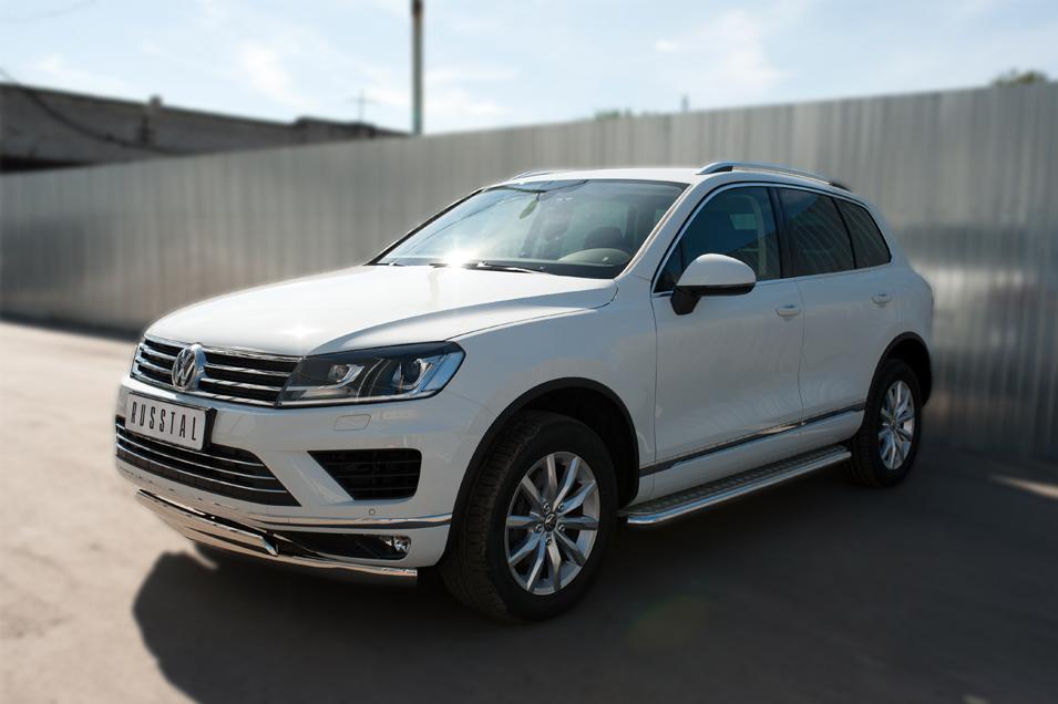 Пороги труба d57 с листом вариант 1 для Volkswagen Touareg 2014, Slitkoff VWTL-0021321