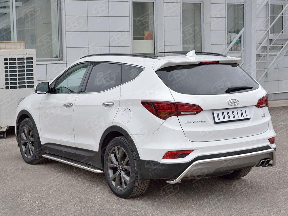 Защита заднего бампера d42 волна под машину для Hyundai Santa Fe 2015, Slitkoff HSFPZ-002451