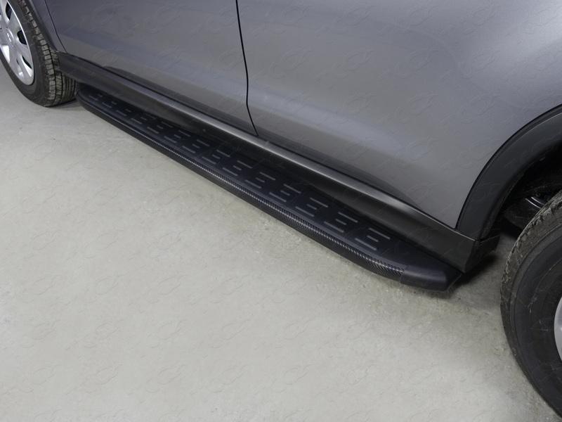 Пороги алюминиевые с пластиковой накладкой (карбон черные) 1720 мм для автомобиля Mitsubishi ASX 2017-, TCC Тюнинг MITSASX17-11BL