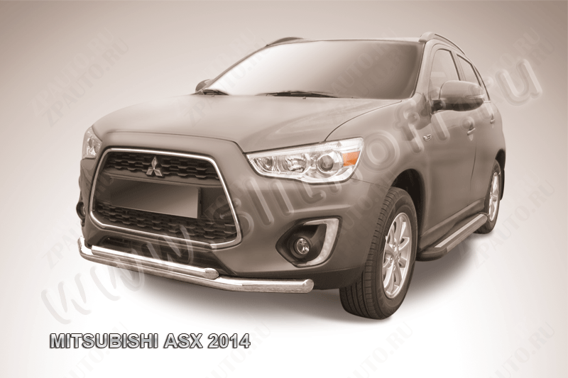 Защита переднего бампера d76+d57 двойная Mitsubishi ASX (2012-2016) Black Edition, Slitkoff, арт. MAS14-002BE