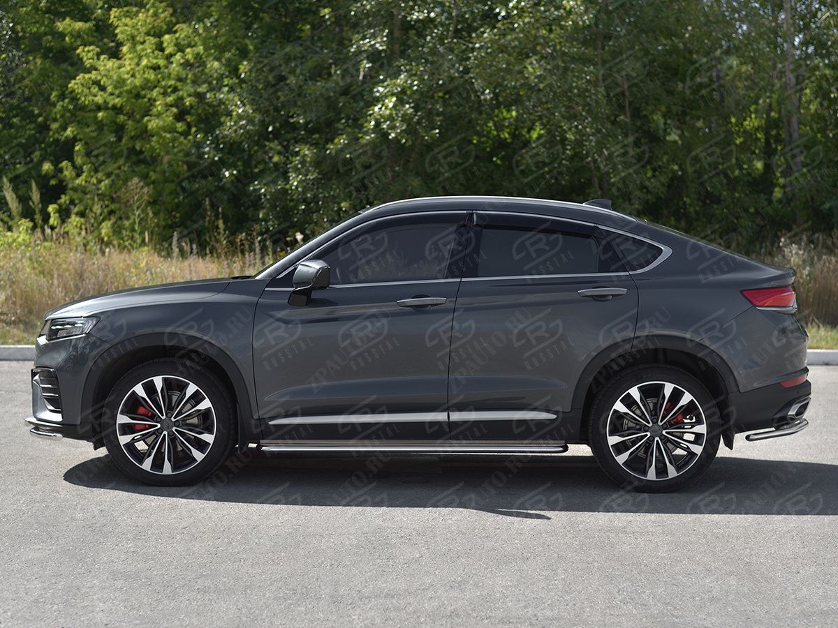 GEELY TUGELLA 2020- Пороги труба d42 с листом (Лист нерж, проф. нерж) (вариант 3) GTGL-0039443