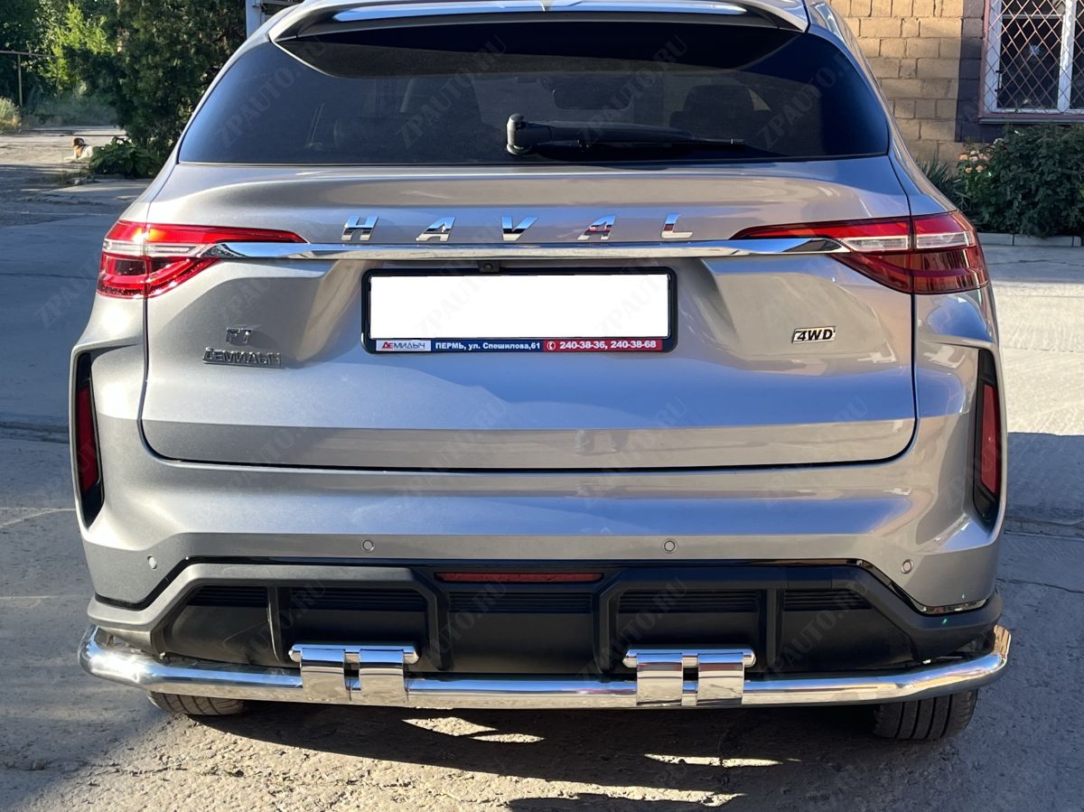 Защита заднего бампера угловая большая двойная с перемычками для автомобиля HAVAL F7 2022 Рестрайлинг арт. GWF7.22.22-25