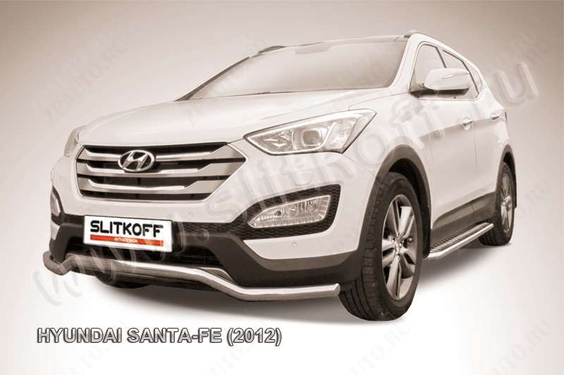 Защита переднего бампера d57 волна Hyundai Santa-Fe (2012-2018) , Slitkoff, арт. HSFT12-001