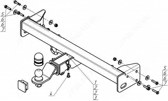 Фаркоп Gaz Sobol NN 2024-, тип шара E, MOTODOR, арт. 95604-E