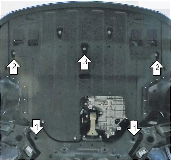 Защита стальная Мотодор (Двигатель, Коробка переключения передач), 2 мм, Сталь для KIA Cee'd 2015-2018 арт. 71009