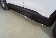 Пороги овальные гнутые с накладкой 75х42 мм для автомобиля Hyundai Santa Fe 2021- TCC Тюнинг арт. HYUNSF21-17