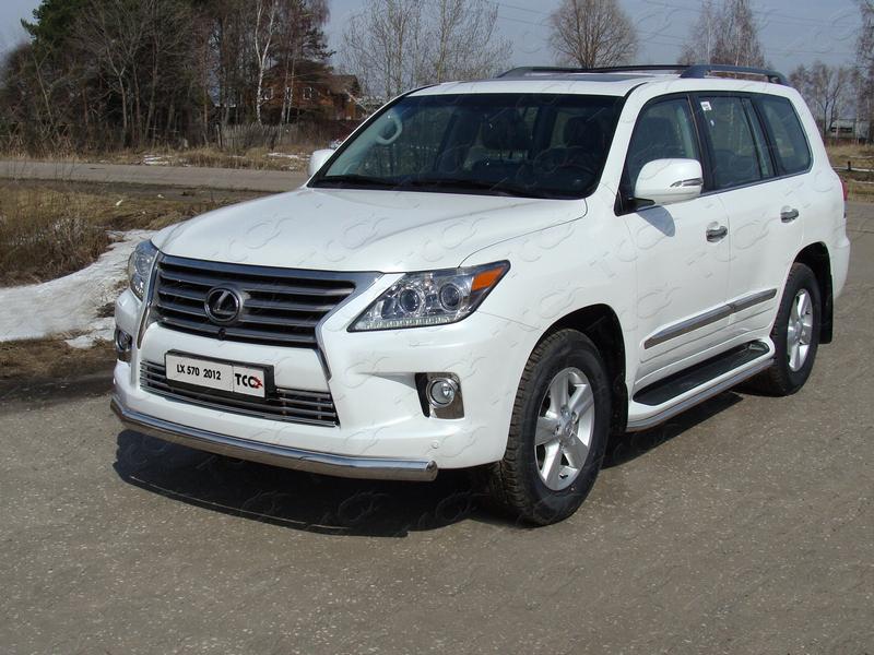 Защита передняя нижняя овальная (длинная) 75х42 мм для автомобиля Lexus LX 570 2012-2015 (кроме F-Sport), TCC Тюнинг LEXLX57012-05