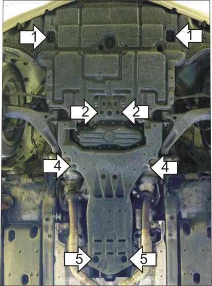 Защита алюминиевая Мотодор (Двигатель, Коробка переключения передач, Раздаточная коробка), 5 мм, Алюминий для Lexus IS 200 2005-2010 арт. 35005