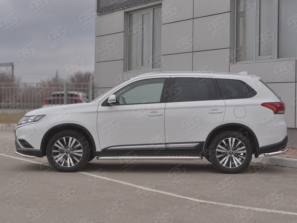 Пороги труба  d42 с листом (Лист алюм,проф. нерж) (вариант 1) MOL-0032071 для автомобиля MITSUBISHI Outlander 2018-, Slitkoff