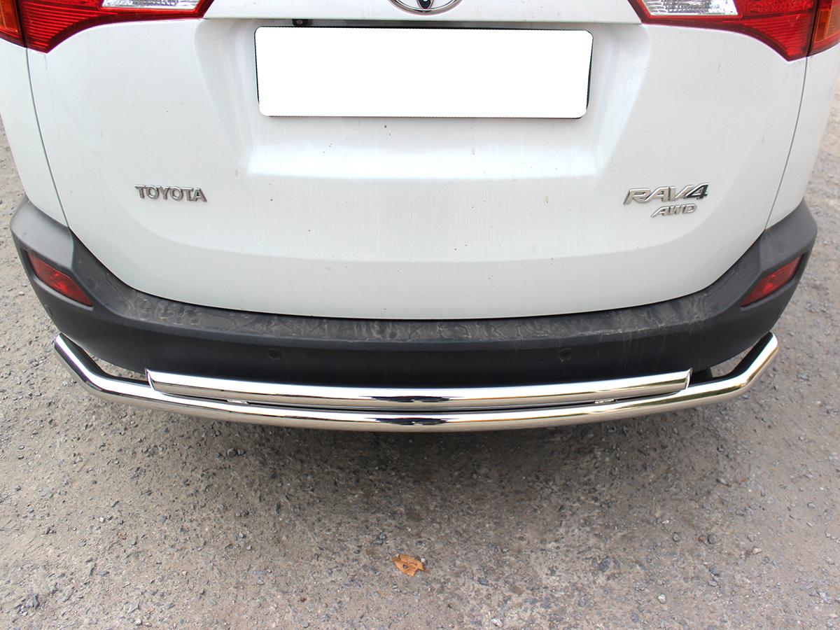 Защита заднего бампера радиусная двойная d-53+43 с подгибами для автомобиля Toyota Rav-4 2013-наст.вр., Технотек, арт. TRN13_3.7