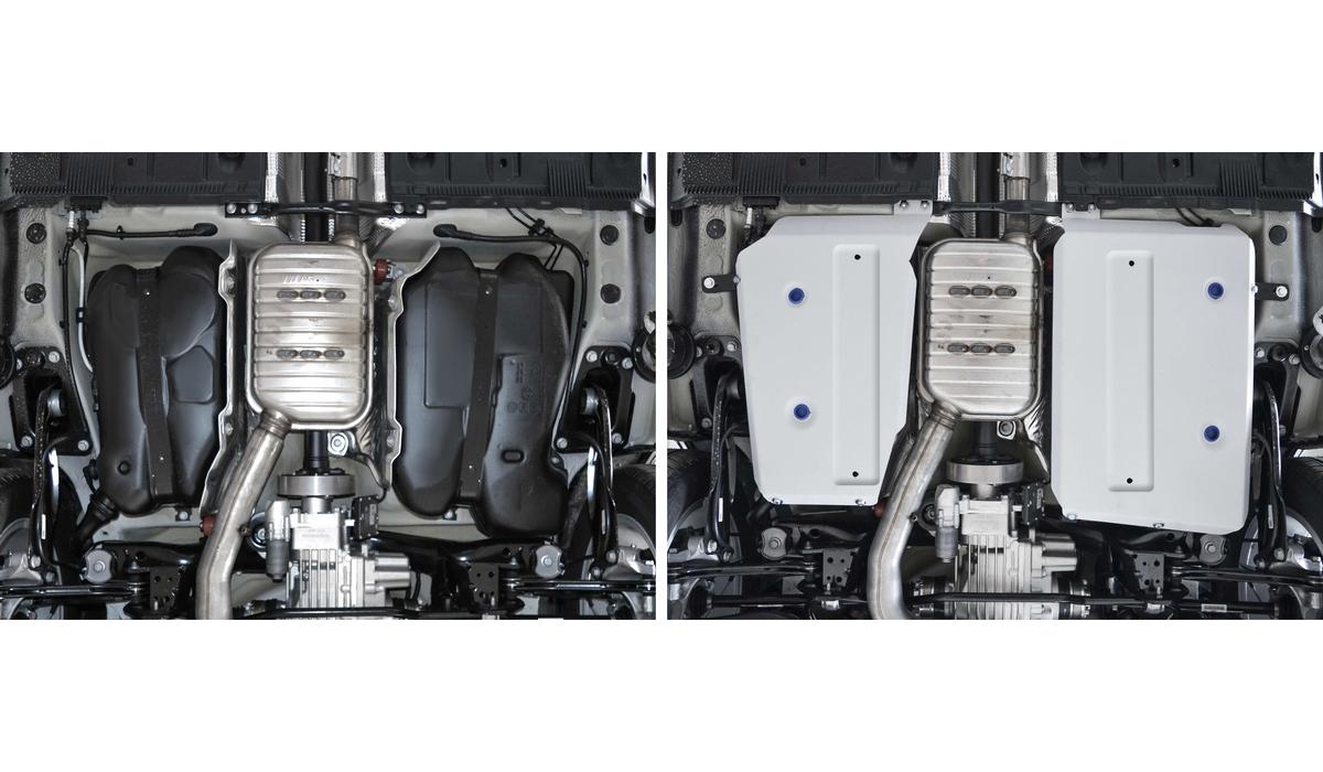 Защита топливного бака Rival для Skoda Karoq 4WD 2020-н.в., штампованная, алюминий 3 мм, с крепежом, 2 части, 333.5123.1