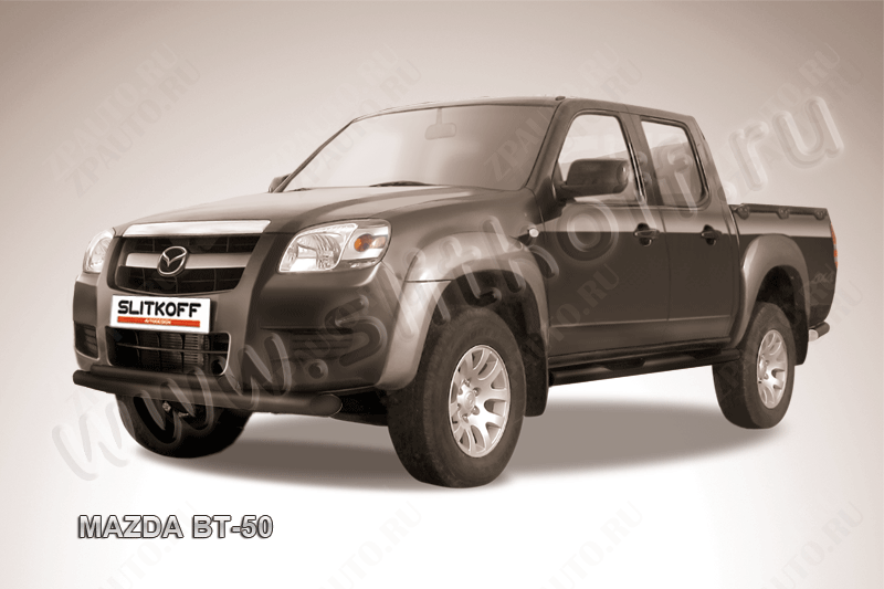 Защита переднего бампера d76+d57 двойная черная Mazda BT-50 (2006-2011) , Slitkoff, арт. MZB007B