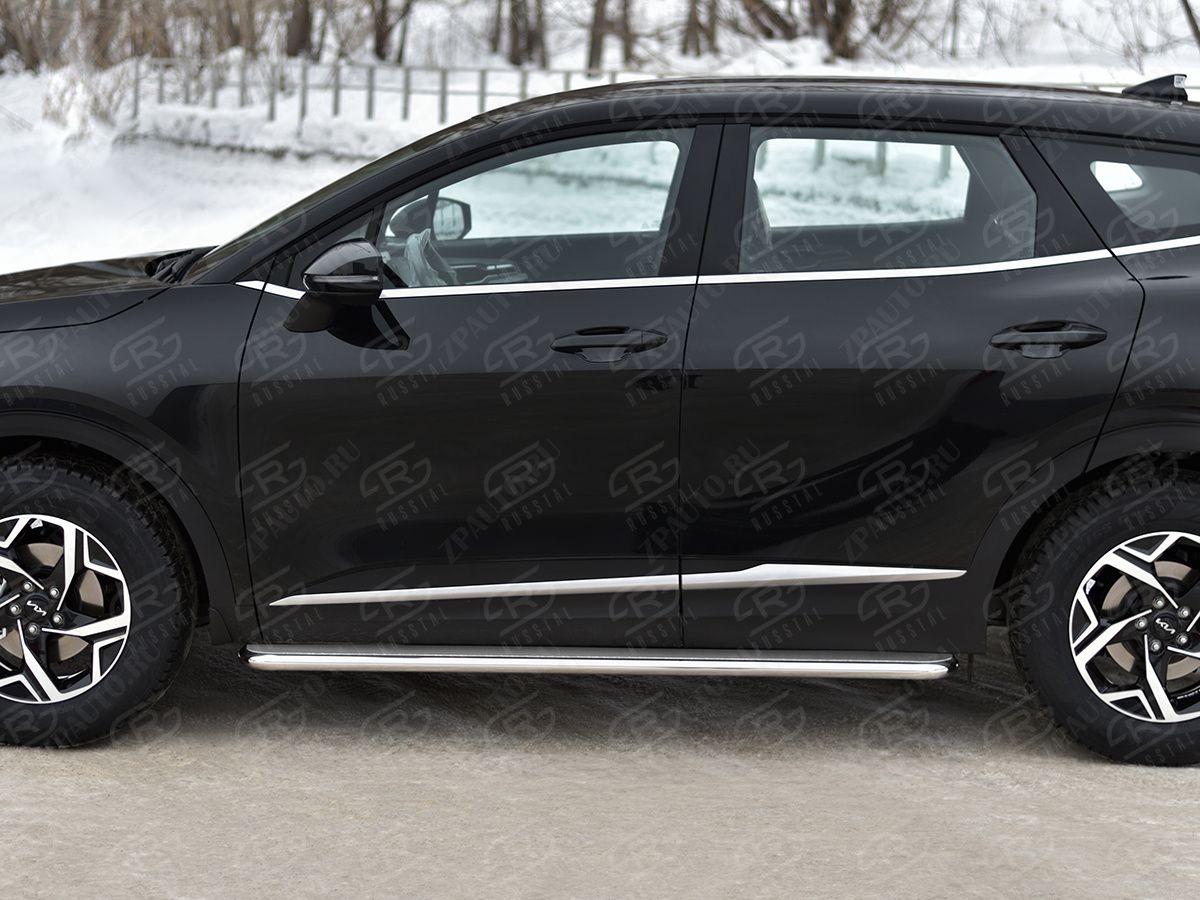KIA SPORTAGE 2021- Пороги труба d42 с листом (Лист нерж, проф. нерж) (вариант 3) (NOTSTYLEANDX-LINE) KSL-0040303
