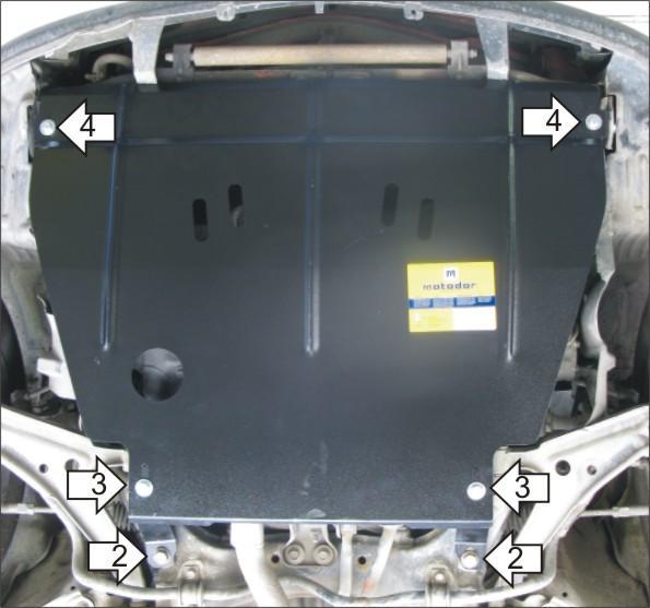 Защита стальная Мотодор (Двигатель, Коробка переключения передач), 2 мм, Сталь для Nissan Almera 1995-2000 арт. 01401