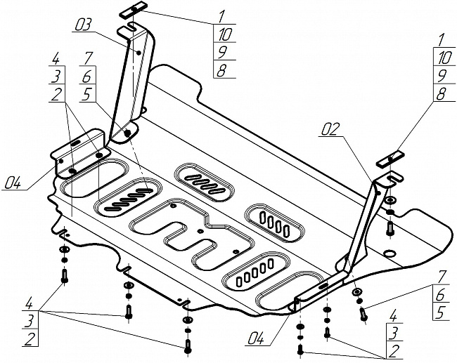 Защита стальная Мотодор (Двигатель, Коробка переключения передач), 2 мм,  Volkswagen Tiguan L Pro  2024- арт. 72709