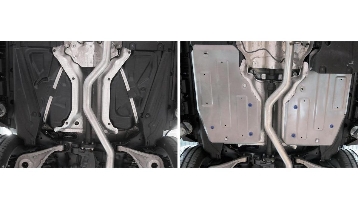 Защита топливного бака Rival для Mercedes-Benz GL-klasse X166 (350d) 2012-2016, штампованная, алюминий 4 мм, с крепежом, 2 части, 333.3926.1